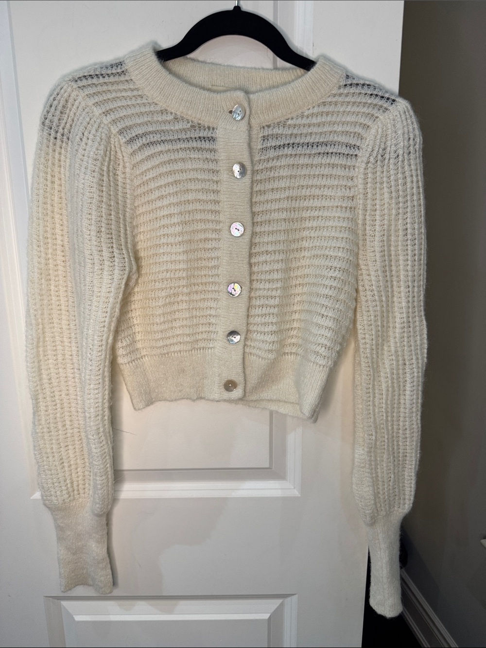 Wilfred Cream Ribbed Button-Front Mohair and Alpaca Cropped Cardigan